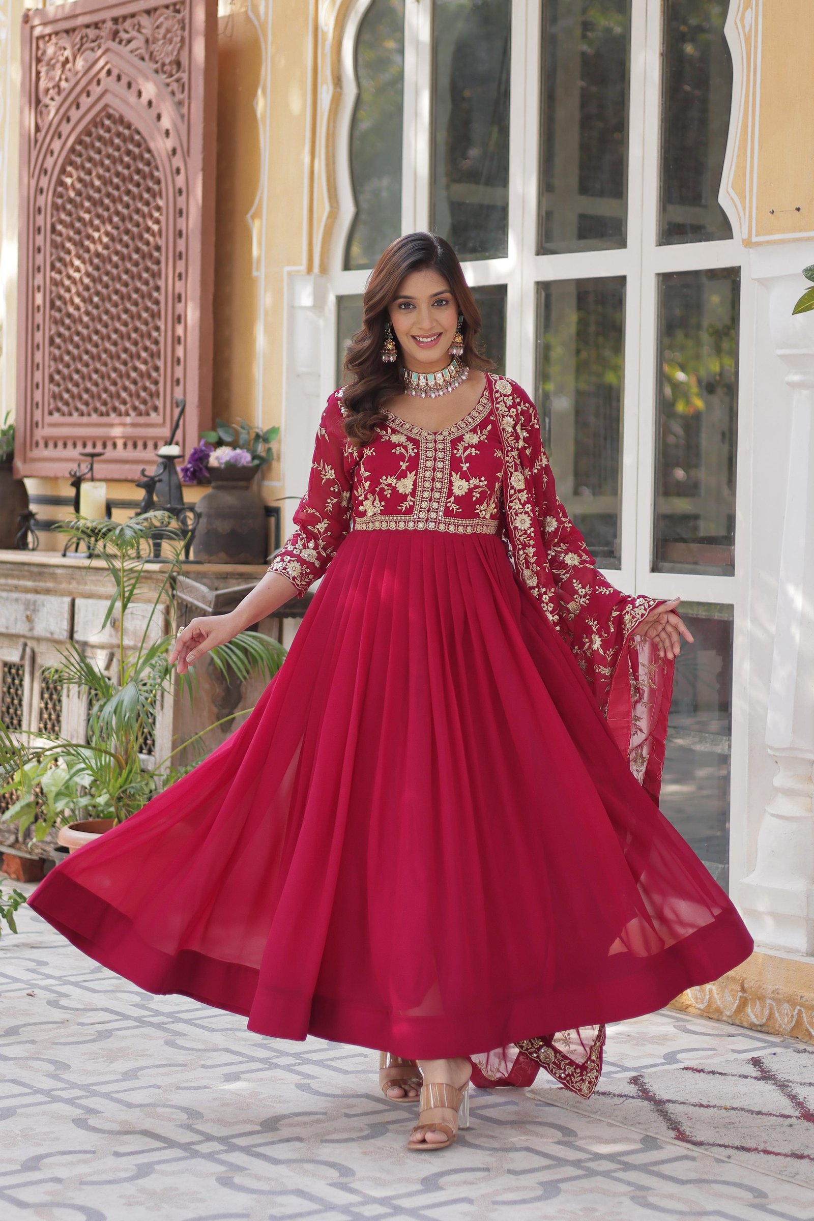 Trendy Embroidered Gown with Dupatta